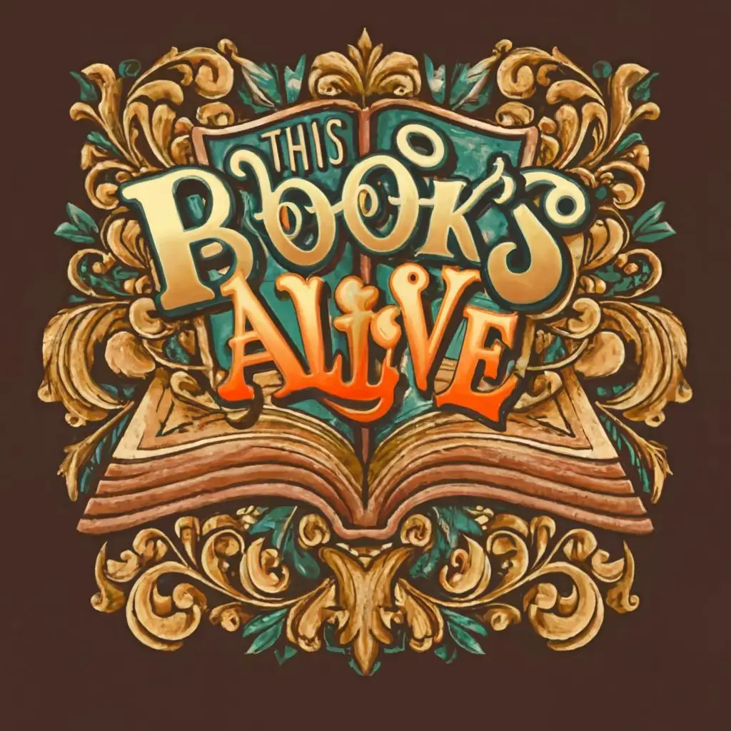 a logo design, with the exact text "This Book's ALIVE" exactly written as "This Book's ALIVE", main symbol: an antique book coming to life and speaking to the reader in bright colors, complex, be used in Education industry, clear background