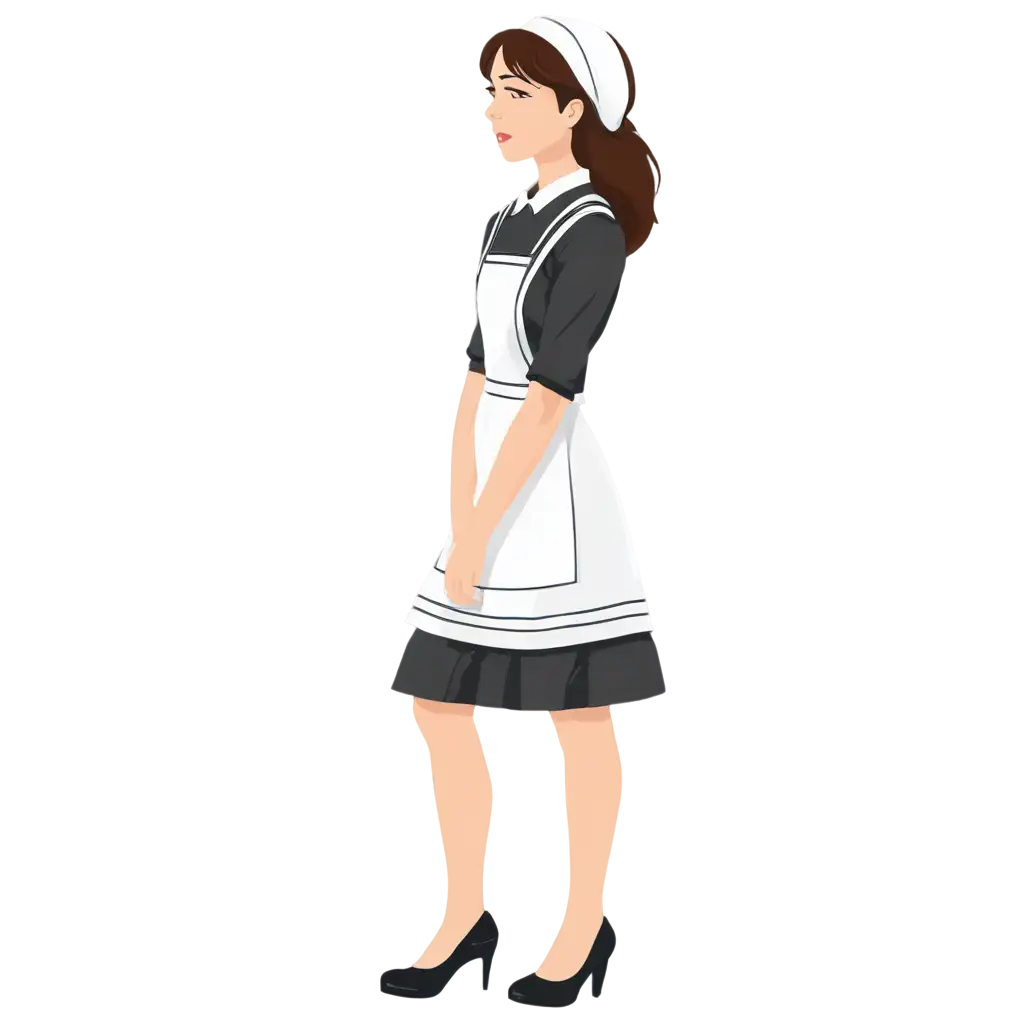 vector image, A crying maid standing, side 
view, illustration 

