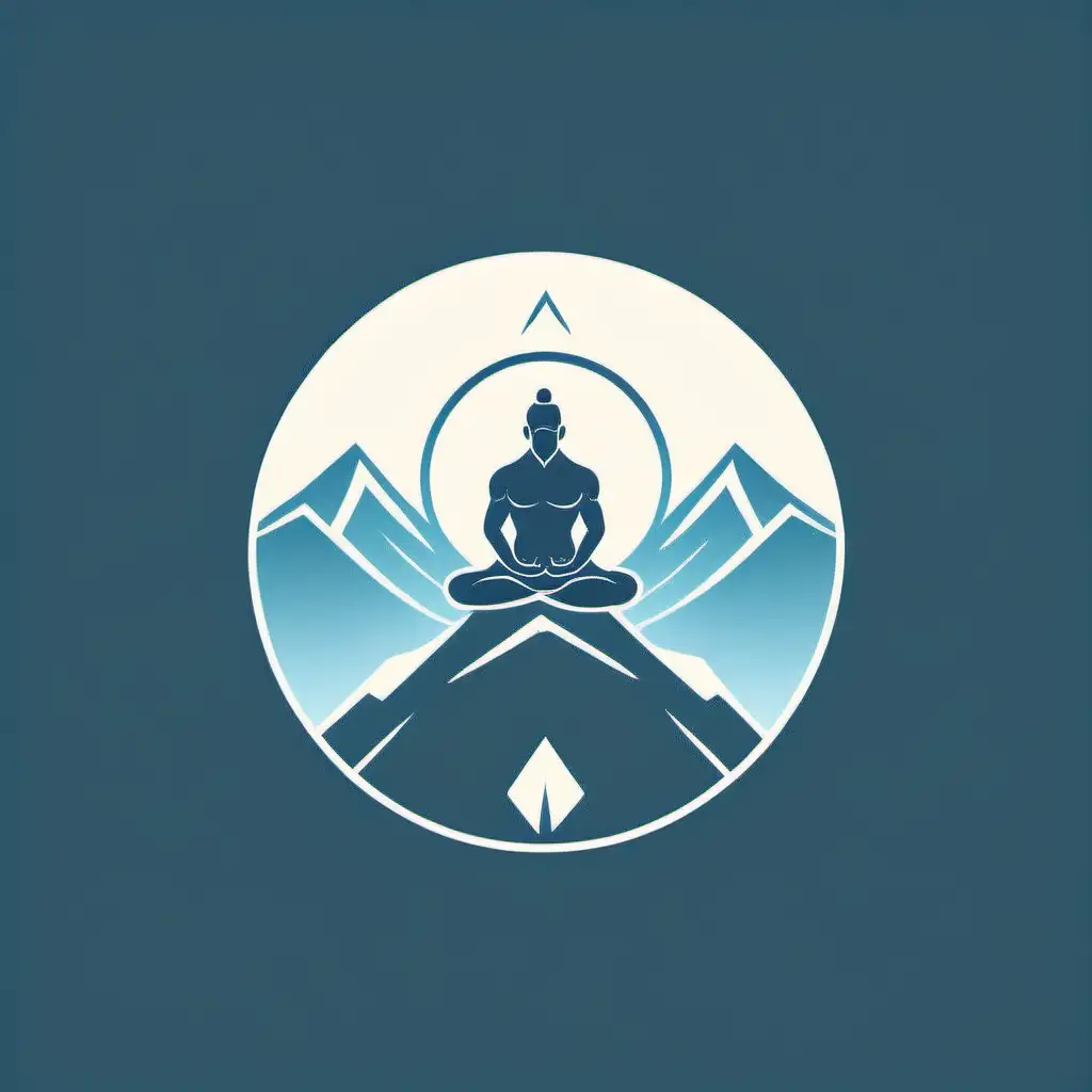 
- Visualize a simple and impactful logo featuring a minimalist
 art-style normal guy meditating on the Himalayan mountains. The figure subtly incorporates weights, symbolizing the fusion of tranquility and strength. Use a minimal color palette for a clean and highly recognizable logo design. with an hora lightining from his head
