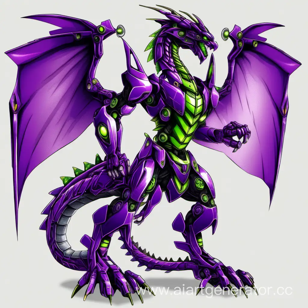 Трансформера дракона с фиолетовым окрасом и зелёными глазами