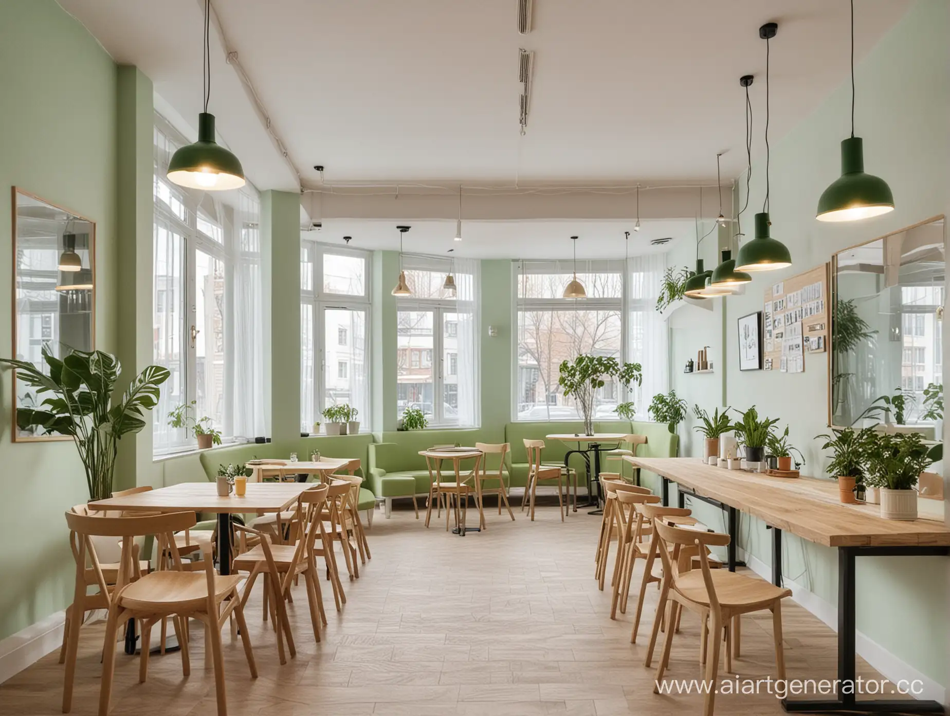 Vibrant-Coworking-Cafe-with-Green-and-White-Interior-Design