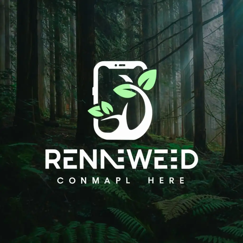 a logo design,with the text 'renewed', main symbol:mobilephone and tree, green color, forest, planet,Moderate,be used in Technology industry,clear background