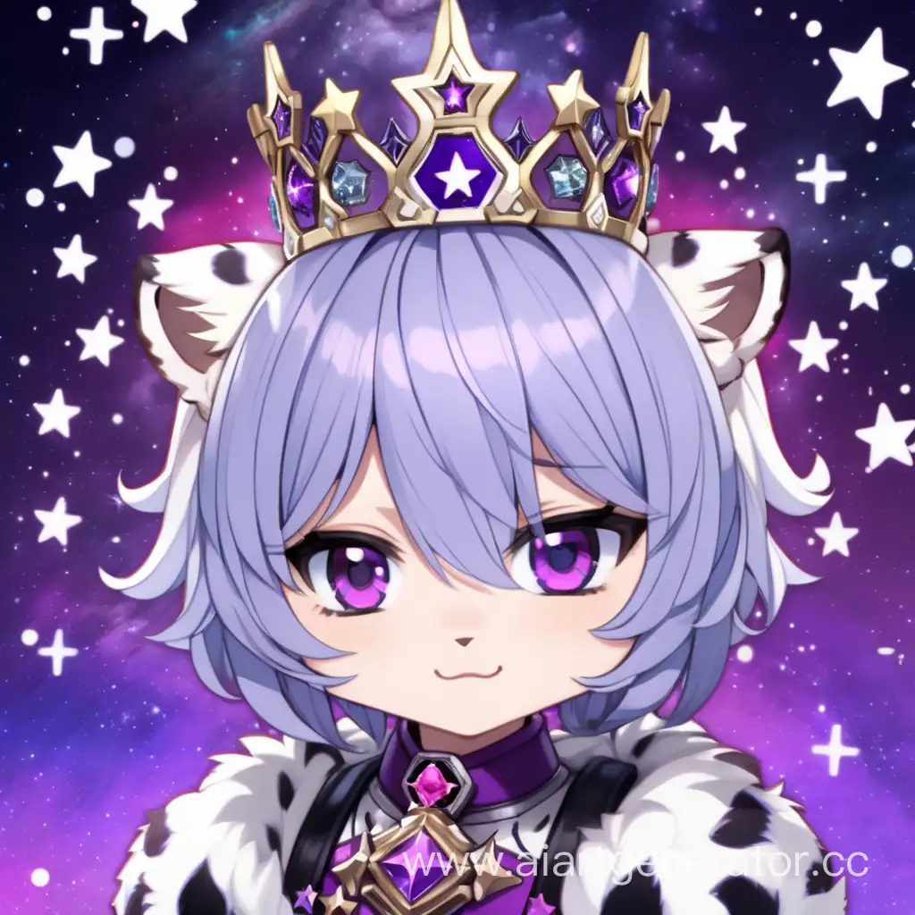 Vtuber snow leopard prince gothic evil space theme super cute little crown purple stars