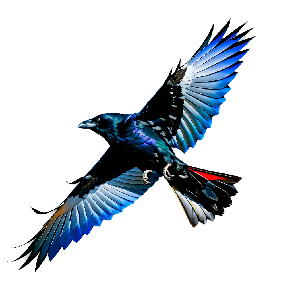 Colorful flying Raven
