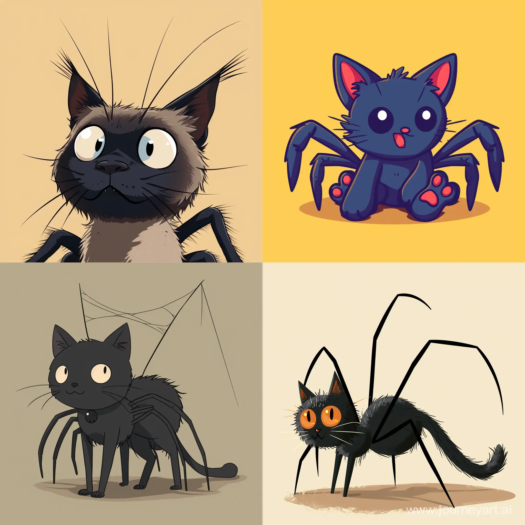 Playful-Cartoon-Cat-Interacts-with-Spider-in-Whimsical-Scene