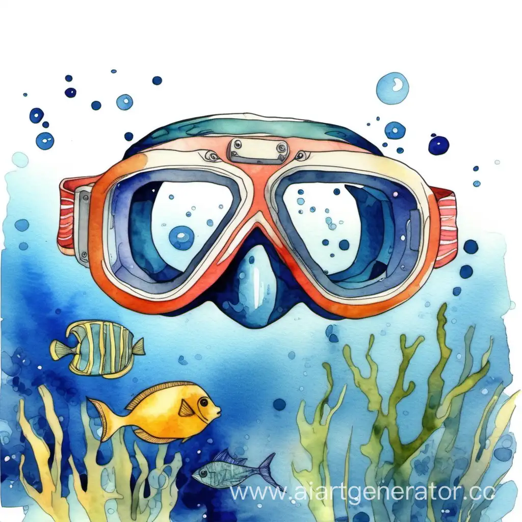 подводные очки, акварельный рисунок