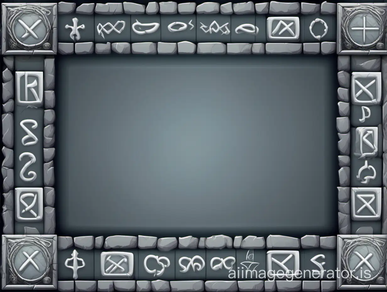 Frame Background for Interface (Empty) Rectangular Gray Tile with Runes. Fantasy Styling Vector Graphics 2D GUI