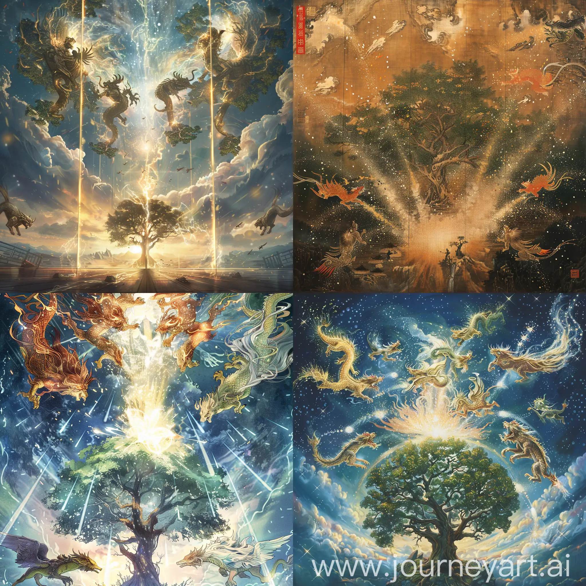 Pangu-Opening-the-Sky-and-Earth-Kunpeng-and-Five-Auspicious-Beasts-Circle-Life-Tree