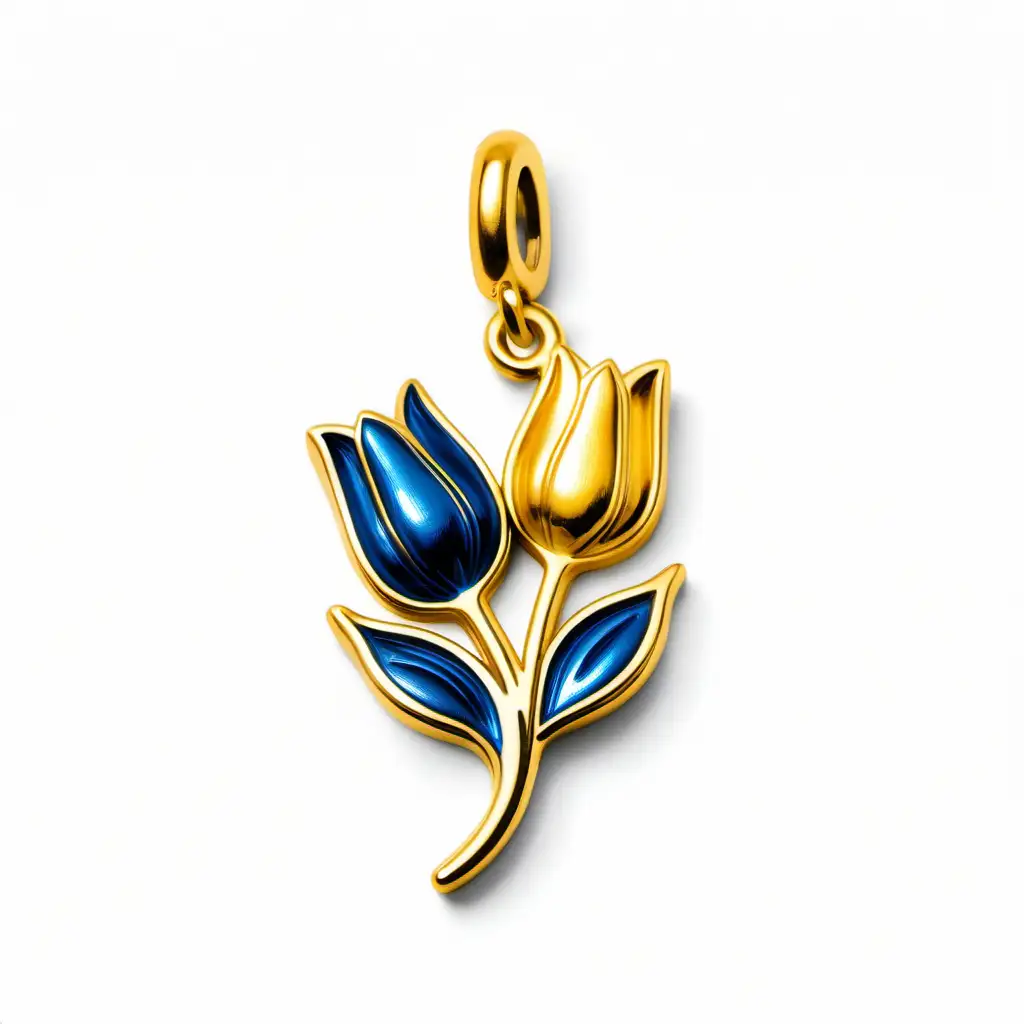 Elegant Blue and Gold Tulip Charm on Clean White Background