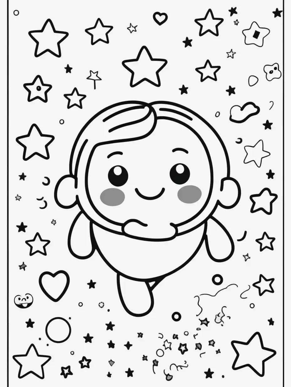 Whimsical Cartoon Coloring Book with Playful Stars and Emojis
