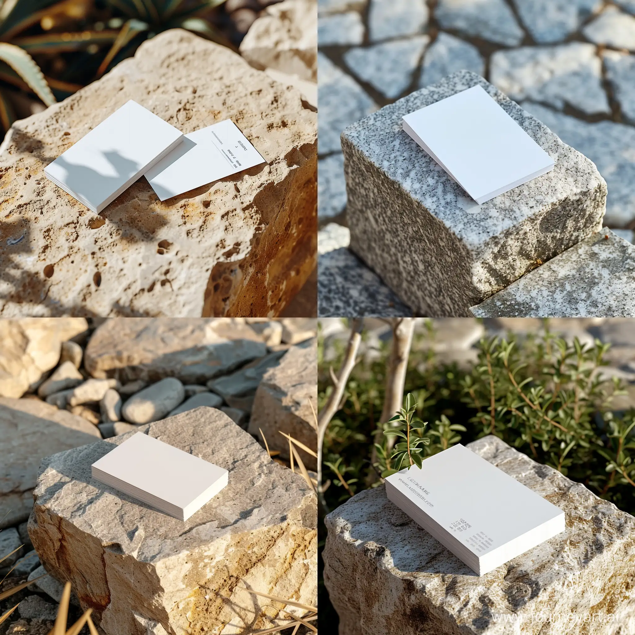 mockup of business cards that lie beautifully on a stone