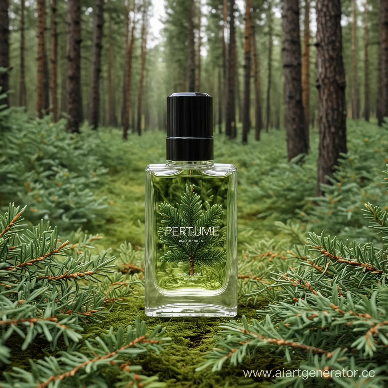 Perfume-Bottle-with-Spruce-Scent-Against-Forest-Backdrop