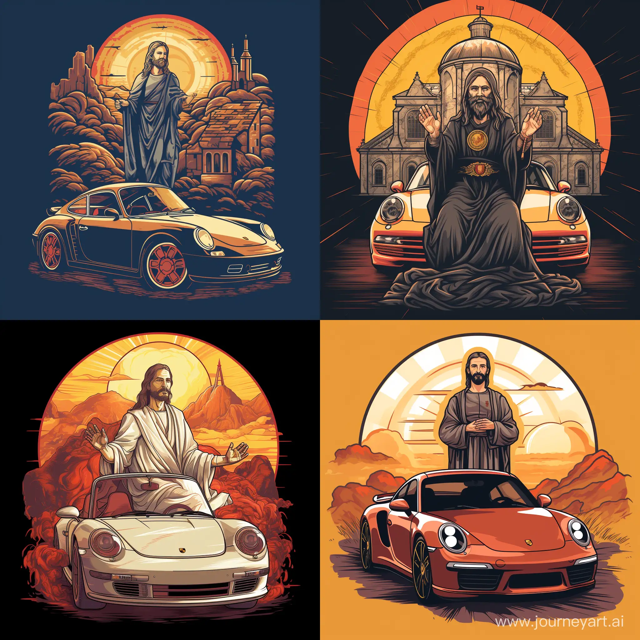 porsche  car signs for T-shirt with jesus inside

