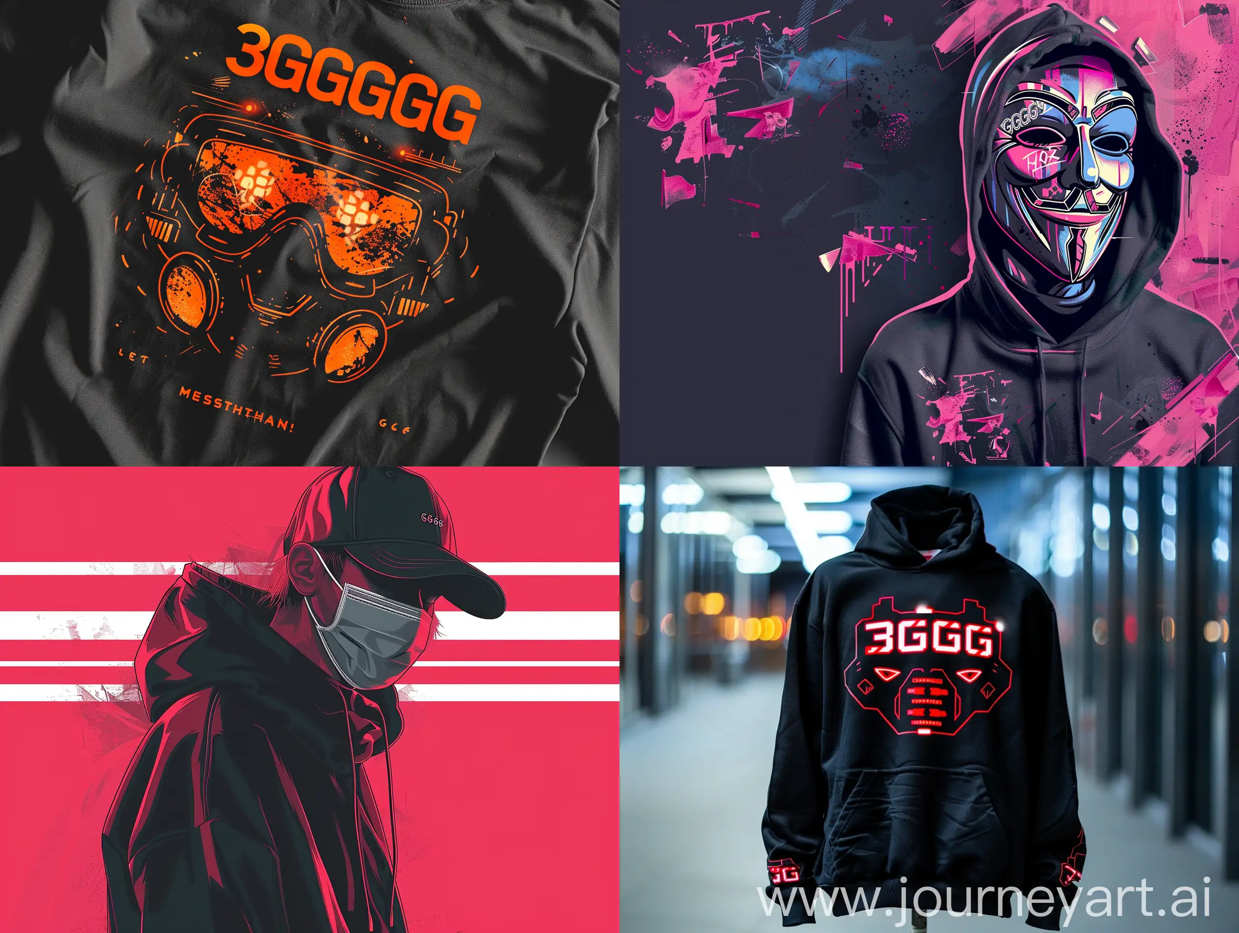 a  streetwear merch design with 3GGG and network mask