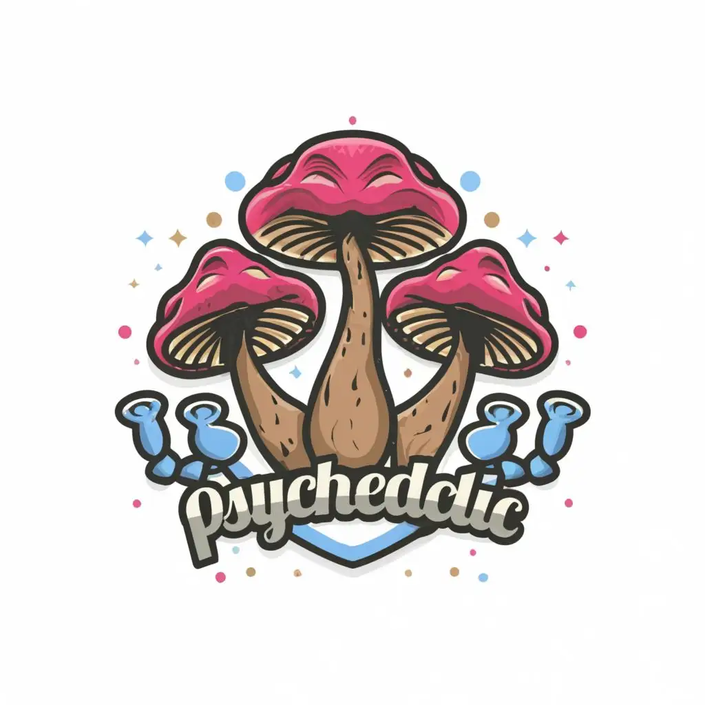 logo, logo vector, a psychedelic group of mushrooms  Contour, Vector, White Background, highly Detailed, sharp outlined image, no jagged edges, bright vibrant neon colors, , typography, with the text ".", typography