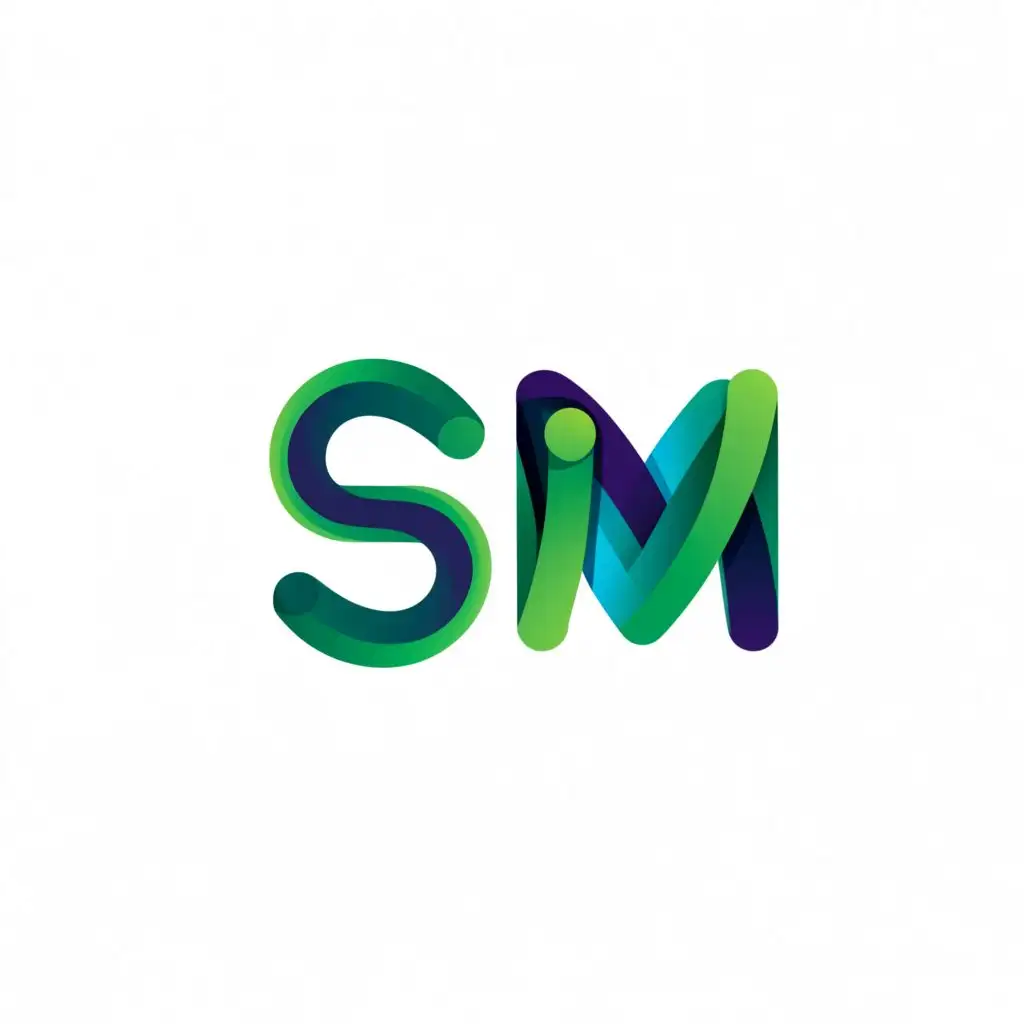 a logo design,with the text "SM", main symbol:Green Morphed letters, simple,Minimalistic,be used in Technology industry,clear background