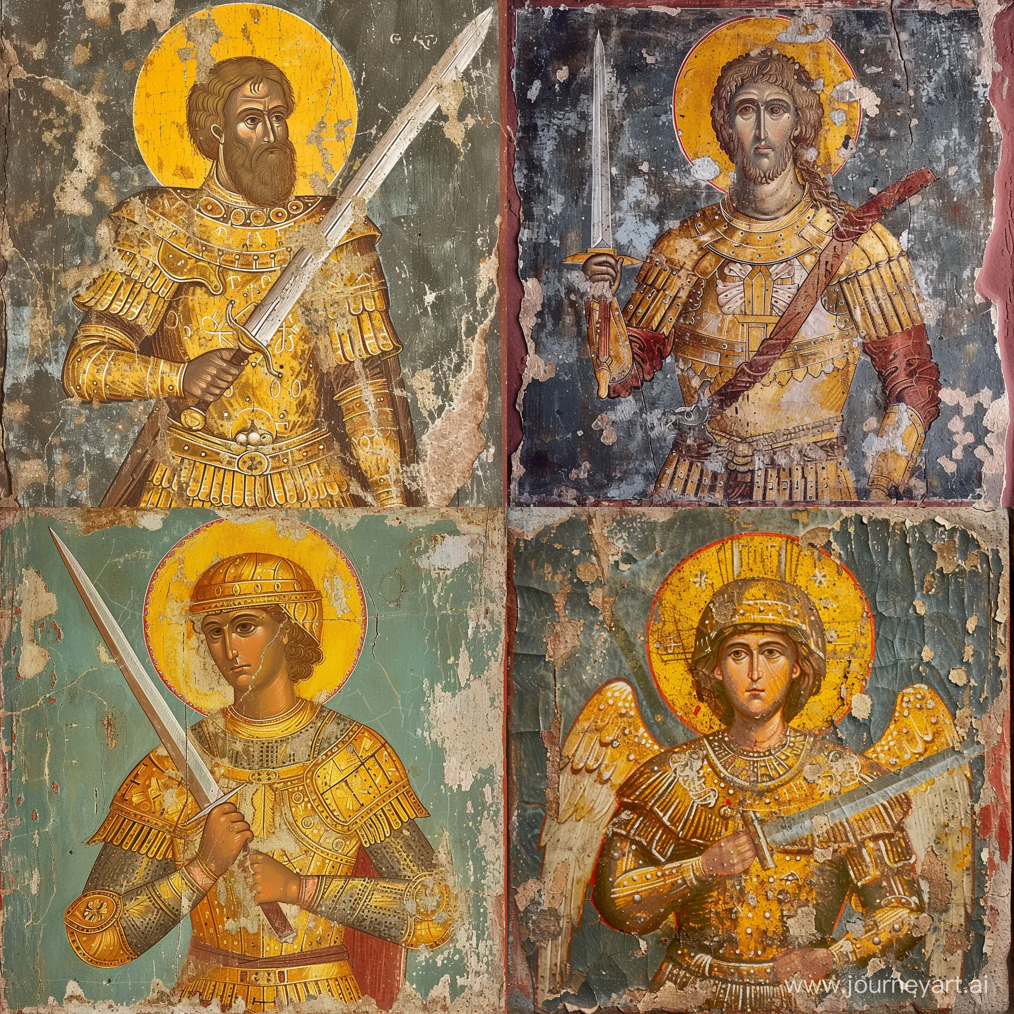 Golden-Armor-Holy-Warrior-with-Sword-Byzantine-Style-Fresco