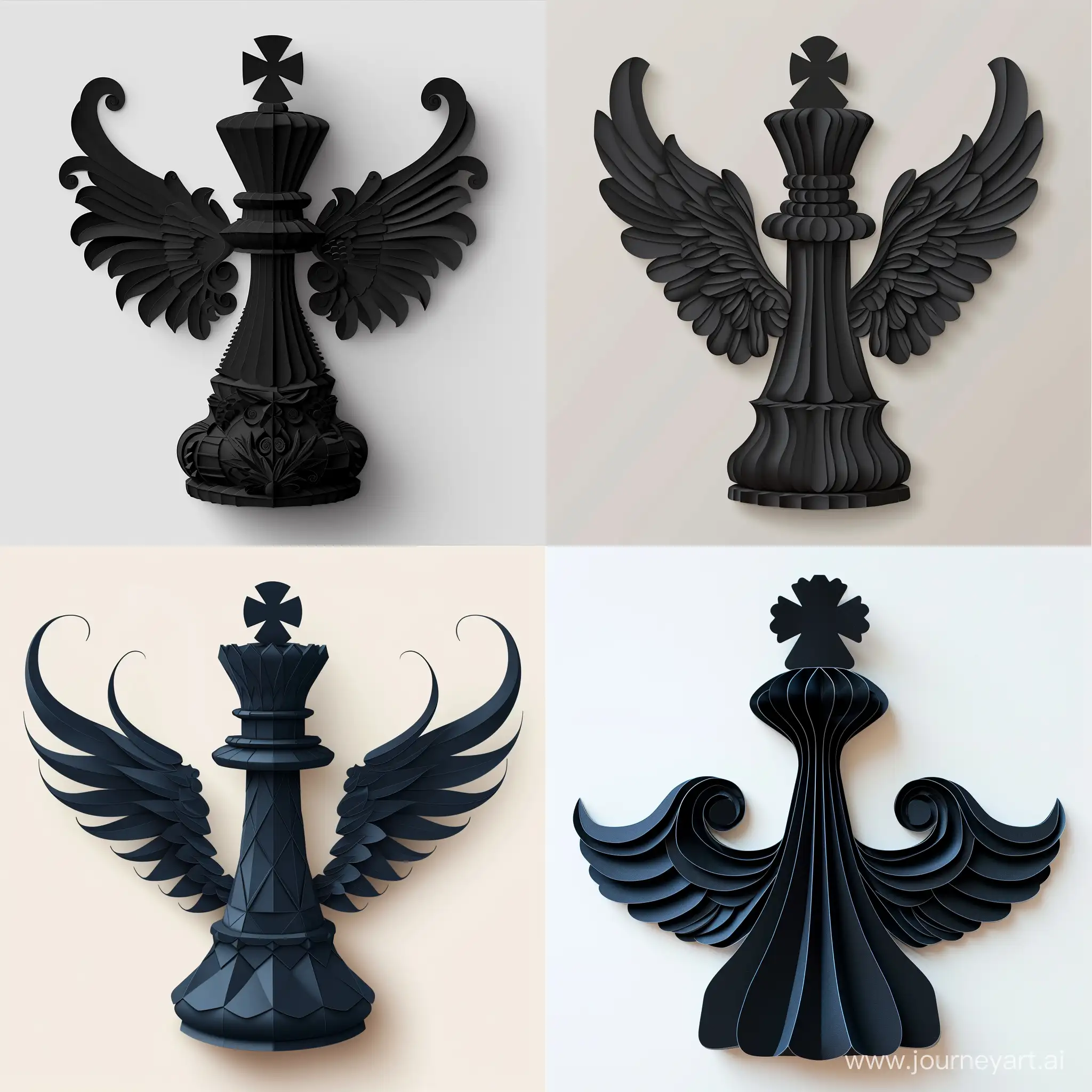 Cut paper art of black pawn with a wings, in vector style, high quality details