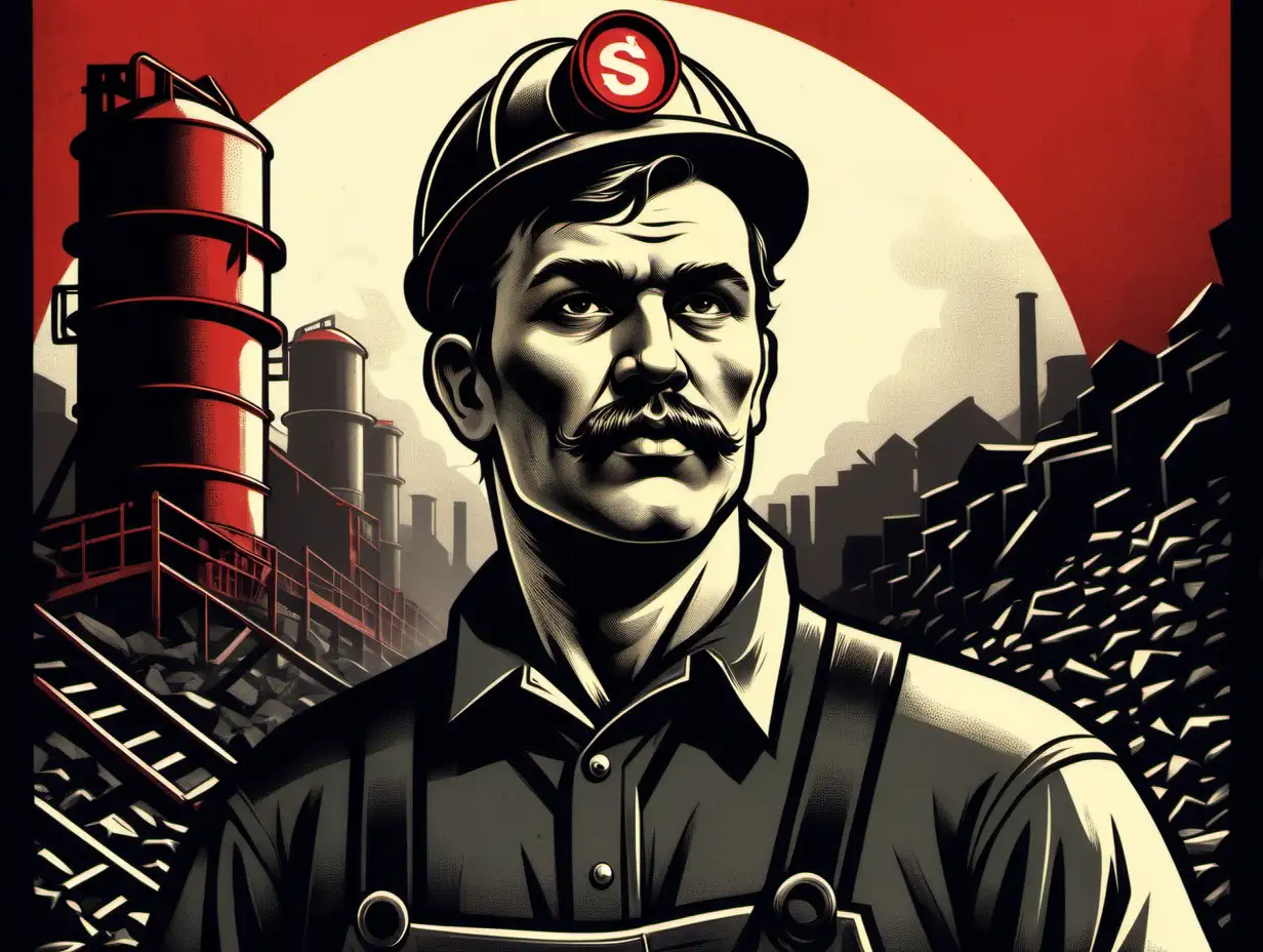 socialist graphic design, a 30 year old coal miner in a socialist style
