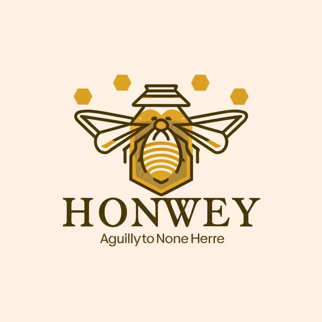 a logo design,with the text "honwey", main symbol:The "Honwey" logo embodies the essence of beekeeping and the natural bounty of honey. At the center of the design sits a golden jar of honey, adorned with a sleek and modern label, representing the heart of our brand and the pure, delicious product we offer.

Hovering above the jar is a graceful bee in mid-flight, its delicate wings outstretched, symbolizing the tireless efforts of our buzzing companions in pollination and honey production. The bee's presence radiates vitality and movement, echoing the dynamic energy of our apiary.

Surrounding the jar and bee are intricate hexagonal cells, meticulously crafted to reflect the structure of a honeycomb. Each cell, rendered with precision, symbolizes the collaborative spirit and meticulous craftsmanship of our bee colony.

The color palette of the logo is warm and inviting, with golden tones evoking the rich hues of honey and amber. Subtle gradients add depth to the design, capturing the luster and richness of our premium-quality product.

The typography, elegant and refined, spells out the brand name "Honwey" with clarity and distinction. Each letter is imbued with the essence of our brand, echoing the harmony and synergy found within our apiary.

Overall, the "Honwey" logo is a harmonious fusion of nature's bounty and human craftsmanship, capturing the spirit of collaboration and abundance that defines our brand.,Moderate,clear background