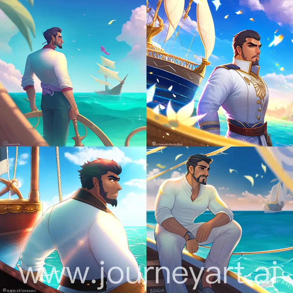 رجل عربي وسيم على شاطئ البحر ينظر لسفينة احلامه
