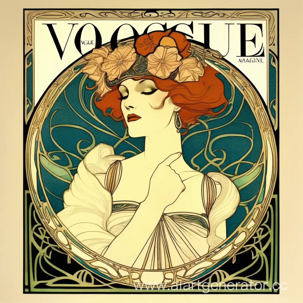 Обложка рисунок для журнала Vogue в стиле ар нуво