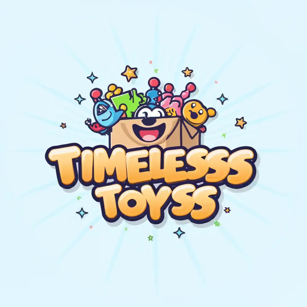 a logo design,with the text 'timeless toys', main symbol: I want it with smiley box full of toys, stars, Moderate, clear background