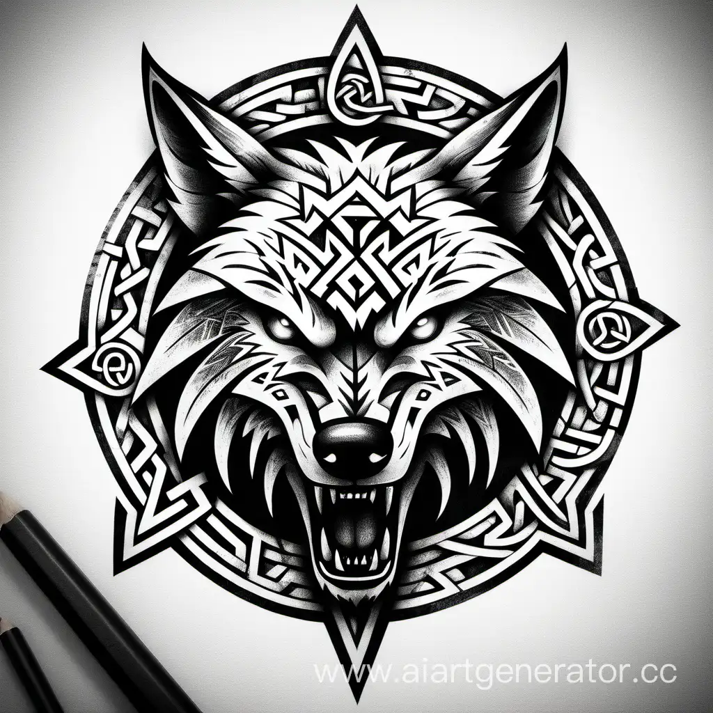 Slavic-Runes-Ferocious-Wolf-Head-in-Witcher-Runic-Drawing