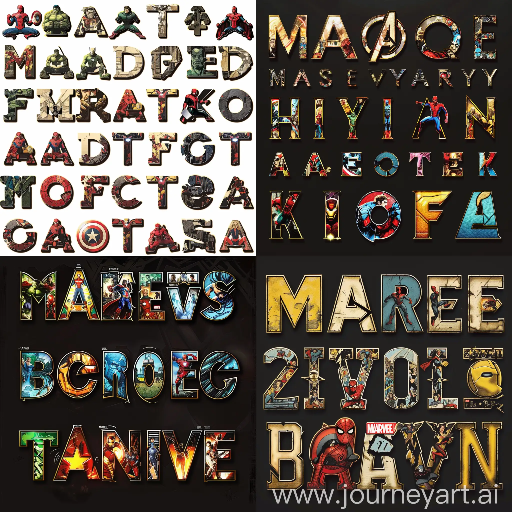 Hieroglyphic fonts of Marvel character images, 26 letters
