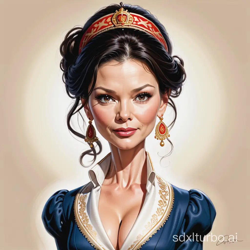 Caricature of Catherine Zeta-Jones wearing classic Spanish clothes