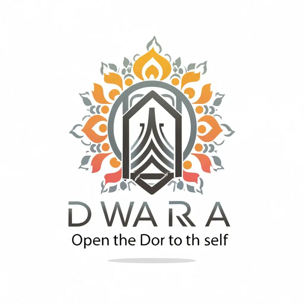 a logo design,with the text "Dwarka - Open the door to the SELF", main symbol:Door to heaven + chakra,Minimalistic,be used in Religious industry,clear background