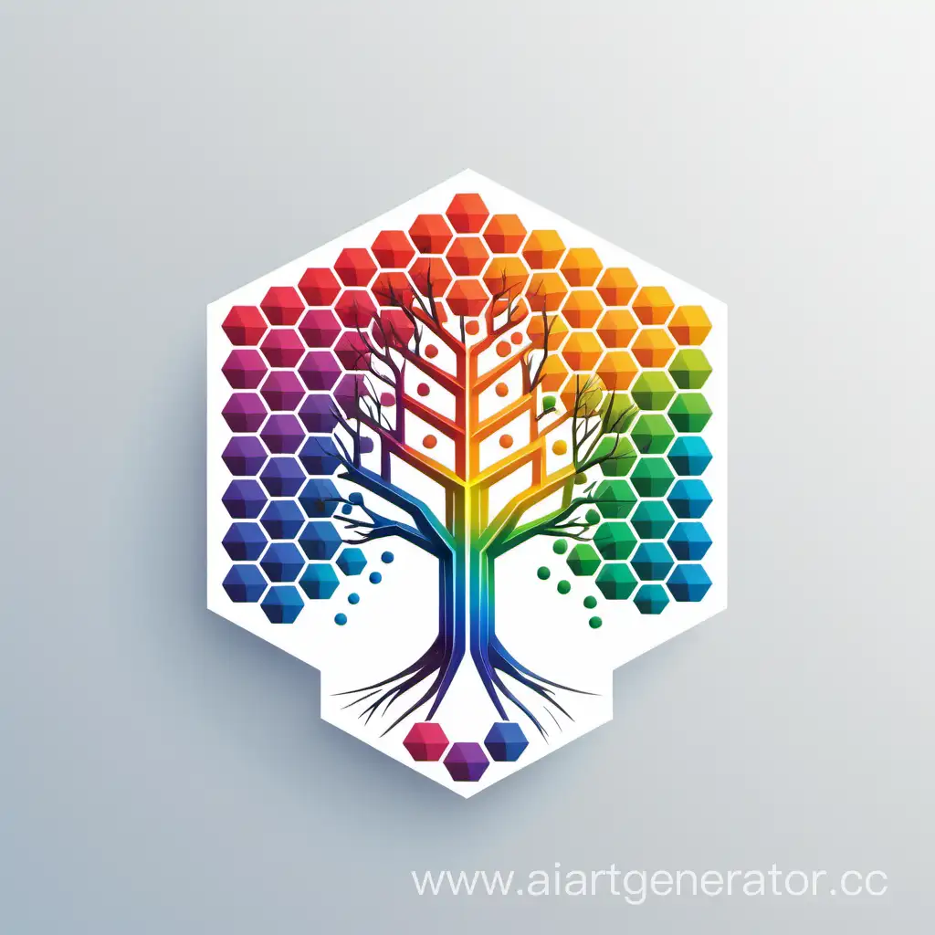 logo for the additive technology studio in the form of a rainbow-colored hexagonal tree minimalism