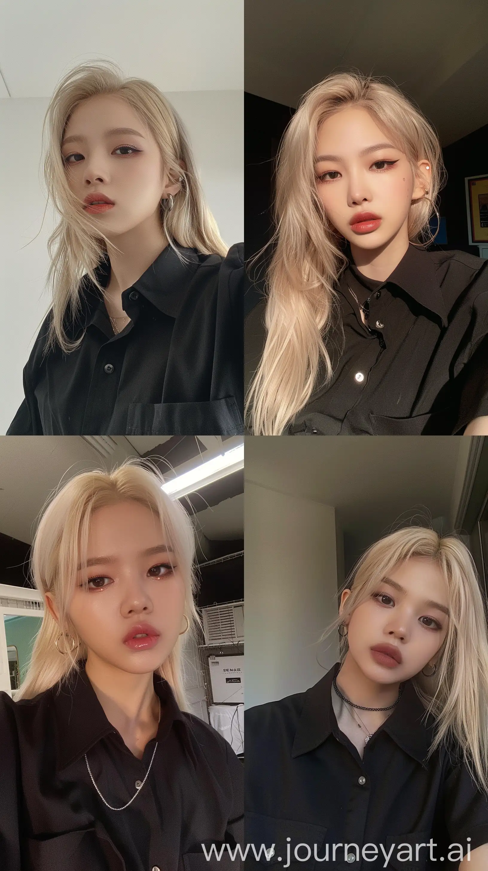 Aesthetic-Selfie-of-Blackpinks-Jennie-with-Stylish-Black-Attire-and-Blonde-Hair