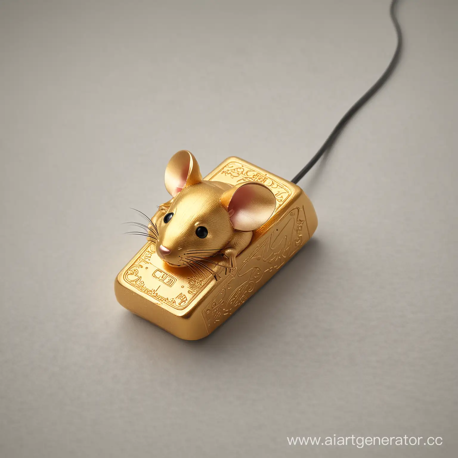 Golden-Ingot-Mouse-Shiny-Gold-Rodent-Sculpture-on-Wooden-Surface