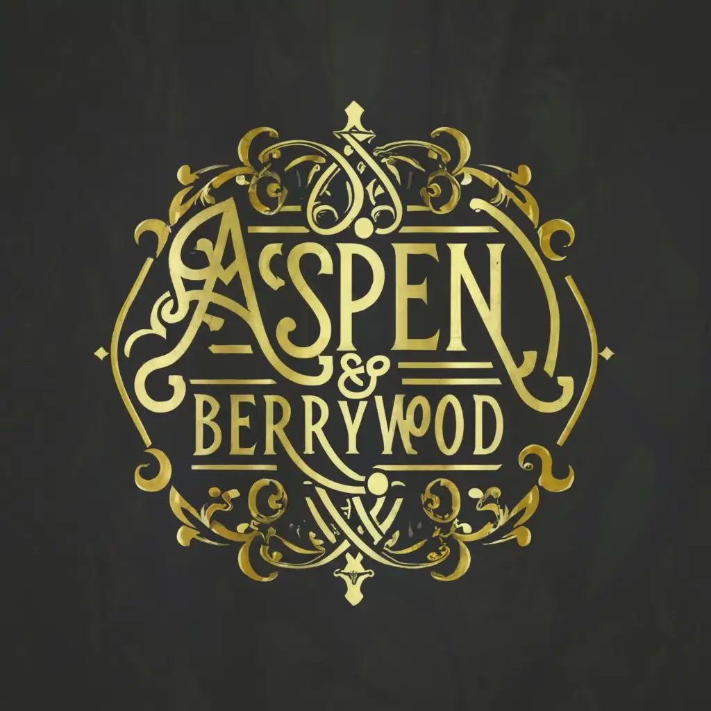 logo, independent book publisher, fantasy, mystery, thriller, with the text exactly as "Aspen & Berrywood", ornate typography