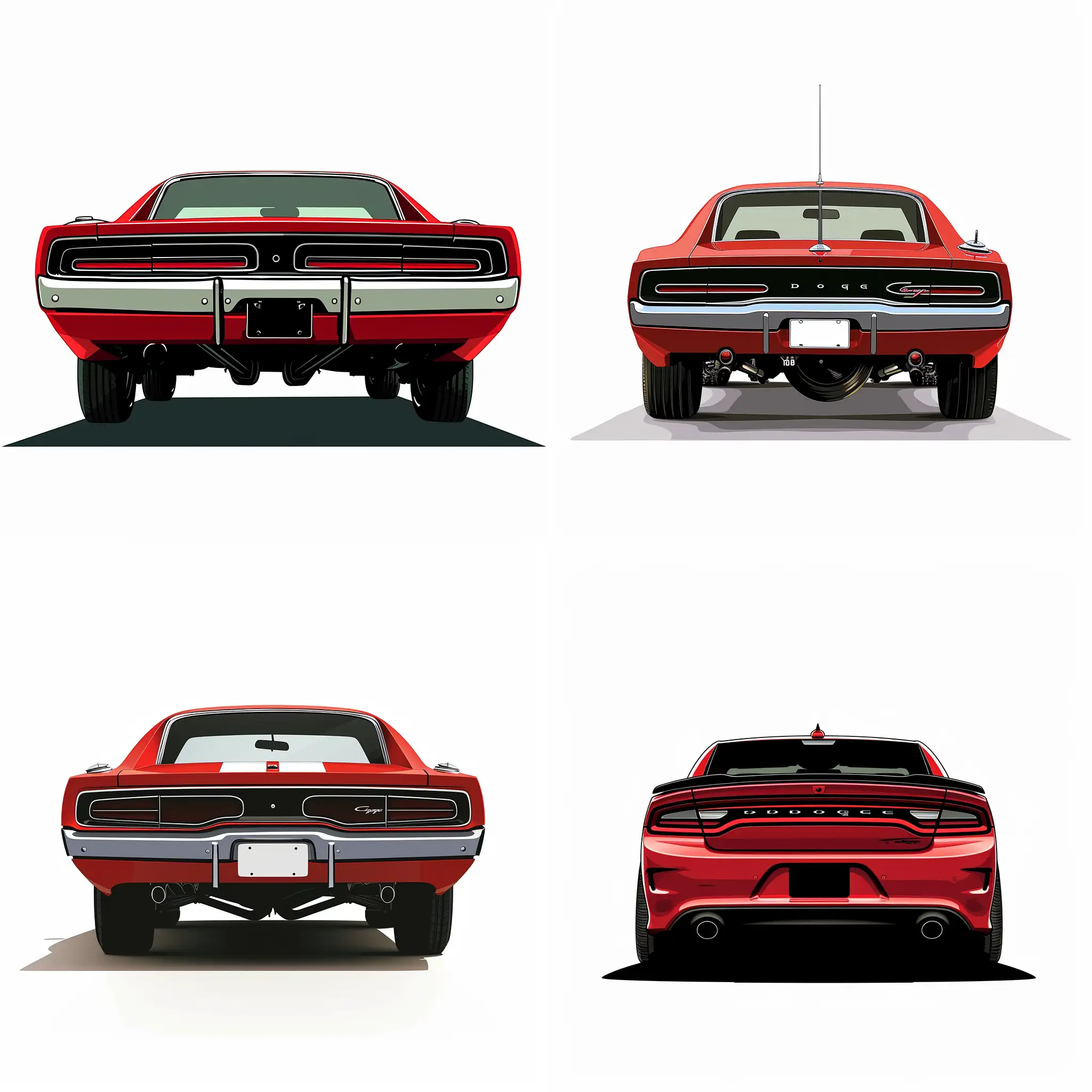 Red-Dodge-Charger-Rear-View-2D-Illustration