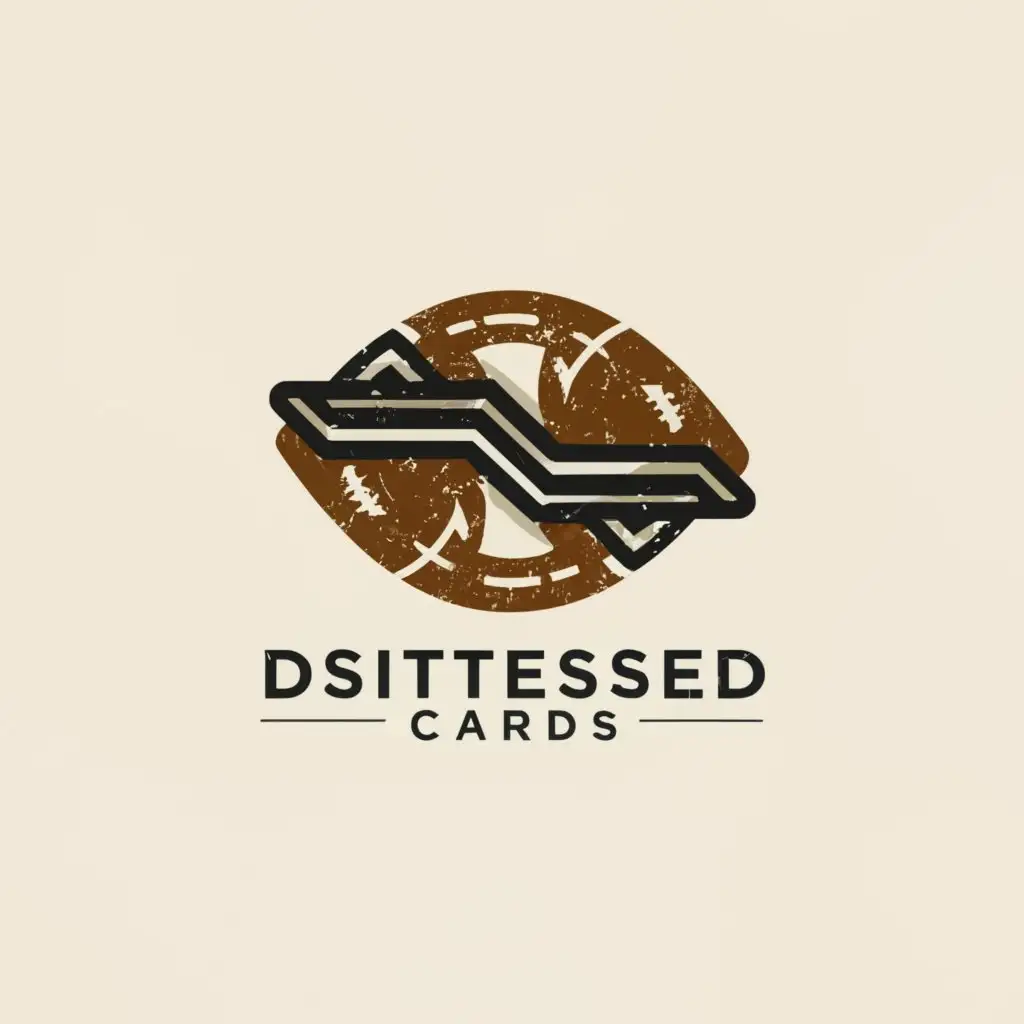 a logo design,with the text "DISTRESSEDCARDS", main symbol:Football,Minimalistic,clear background