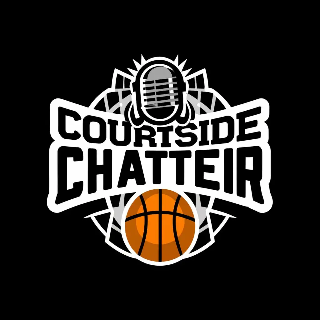 a logo design,with the text "COURTSIDE CHATTER", main symbol:microphone, basketball,Moderate,be used in Sports Fitness industry,clear background