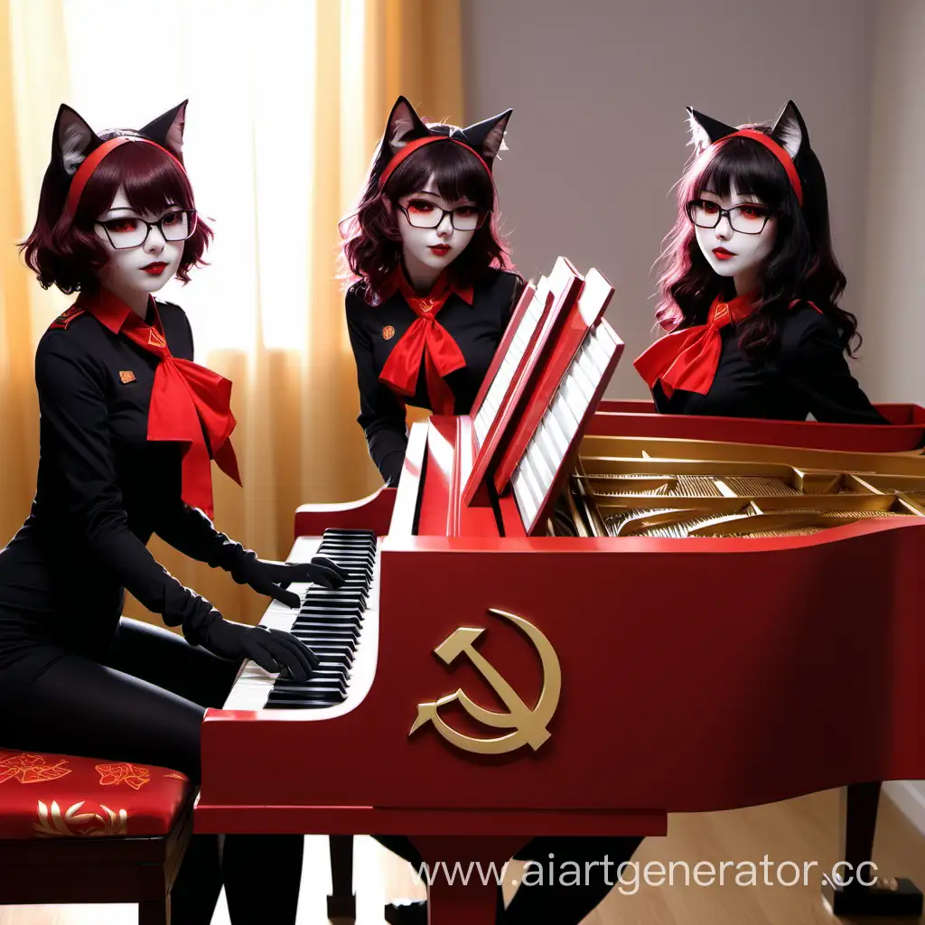 Communist squad catgirl play the piano