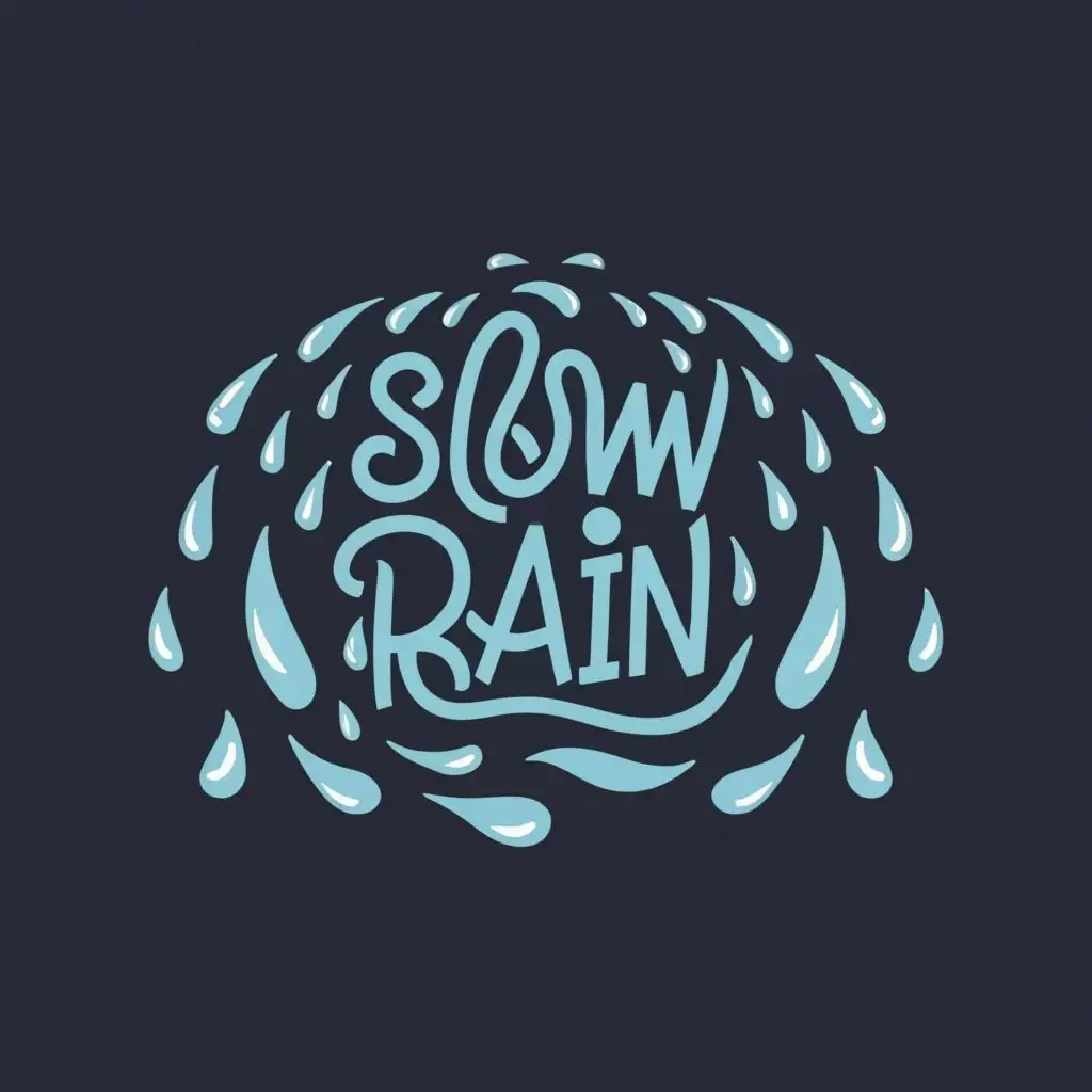 logo, the text surrounded by  water drop
, with the text "Slow Rain", typography