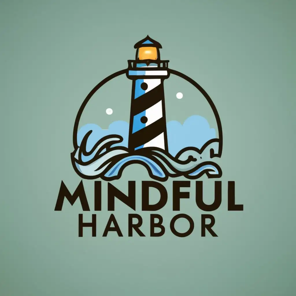 logo, lighthouse, with the text "Mindful Harbor", typography