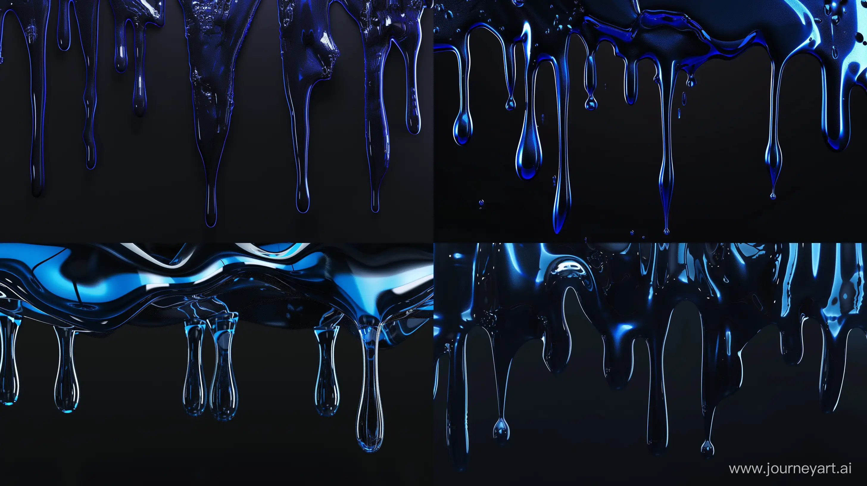 Dripping effect wallpaper, cinema 4D render, wallpaper, abstract shapes, liquid, glass, 16K, deep blue and black, tech wallpaper. --ar 16:9