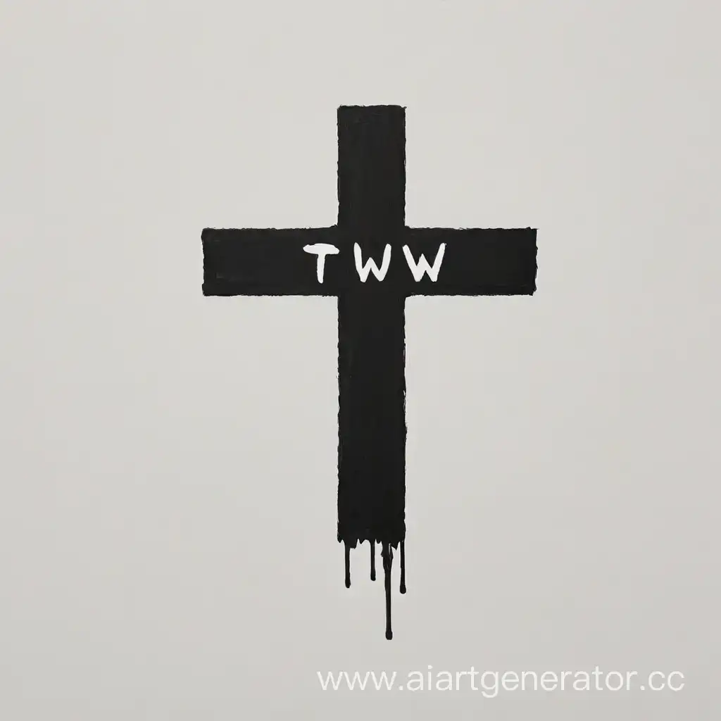 нарисуй на белом фоне  слово "tuw" черным шрифтом и с перевернутым крестом