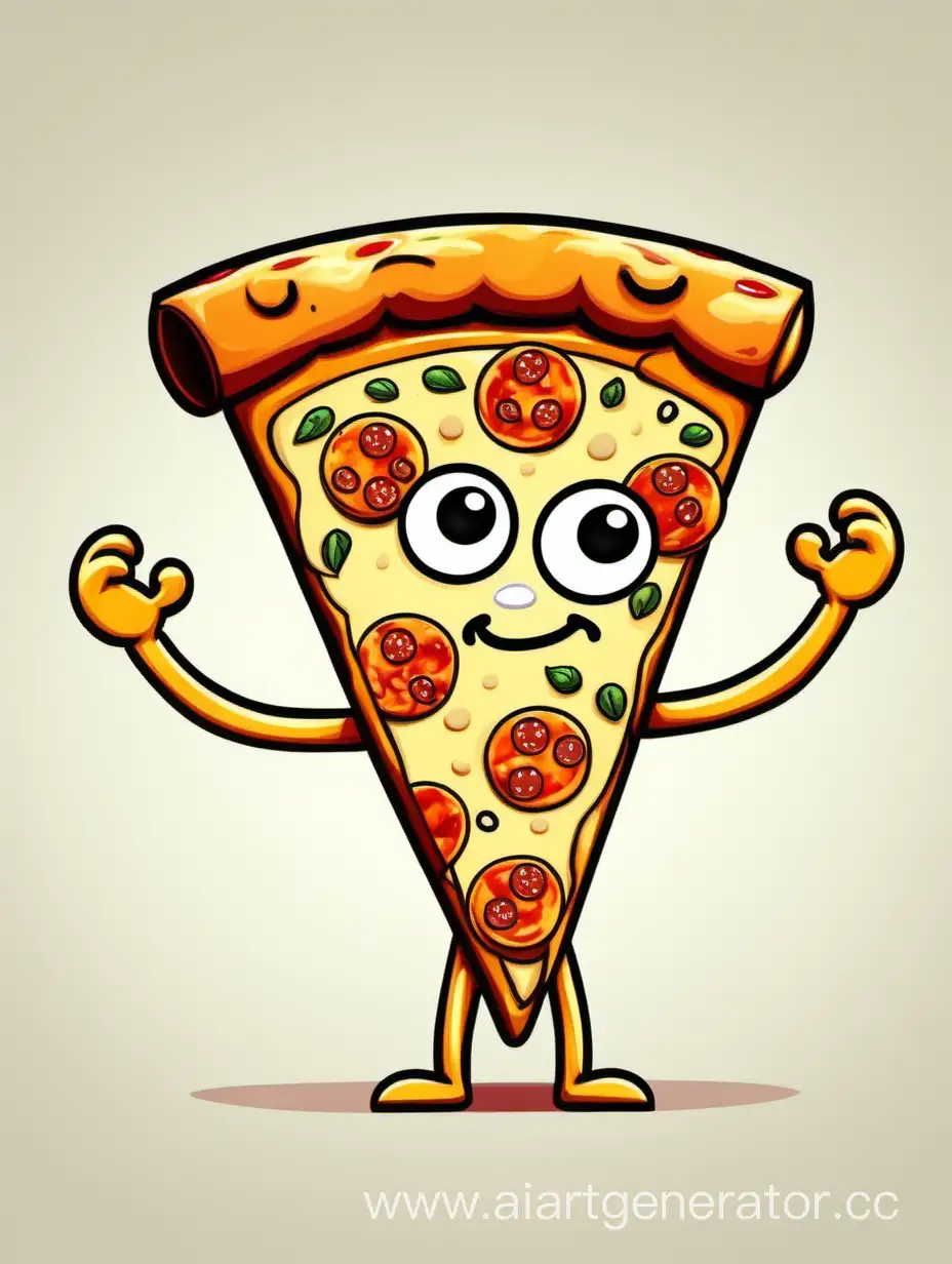 pizza with arms, legs and a cute face