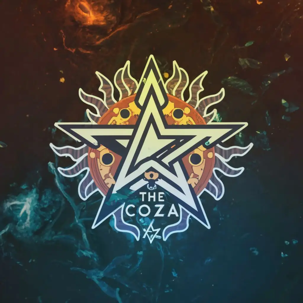 a logo design,with the text "The Coza", main symbol:Crumrine, Champion, Galaxy, Lightning Bolt, Star, Fire,complex,clear background