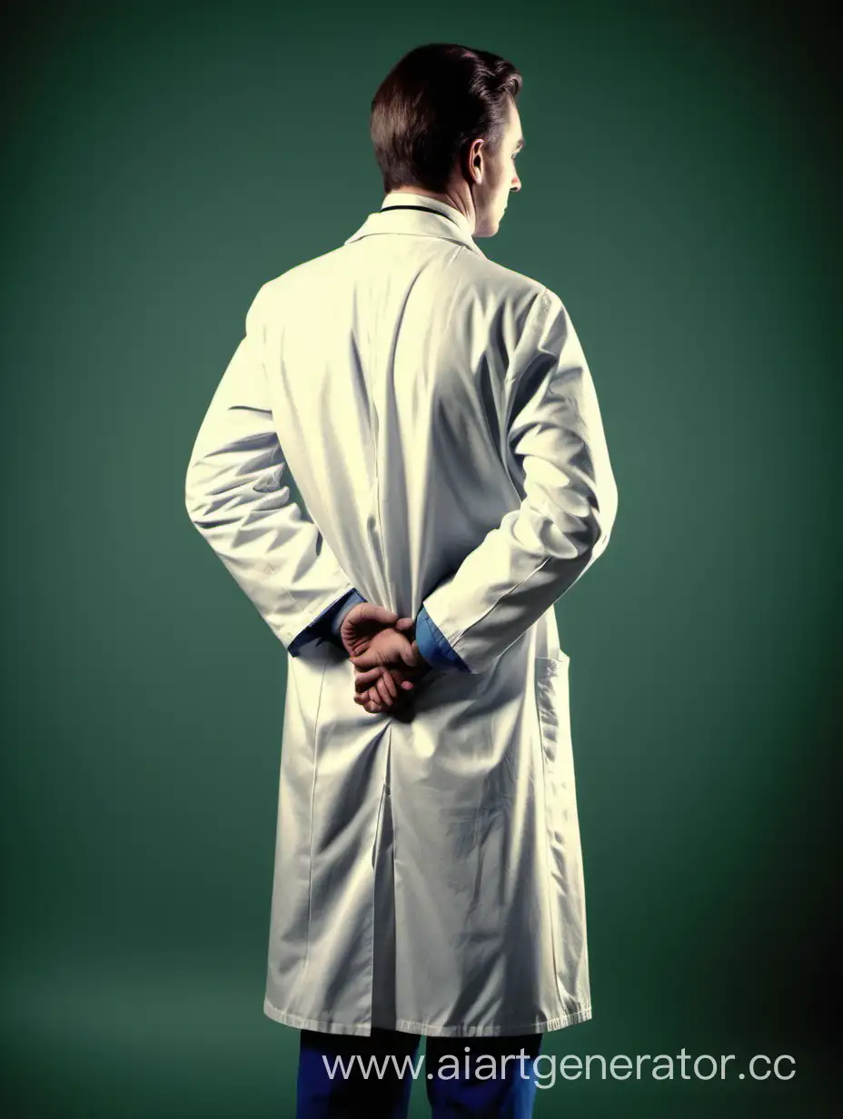 Colorful-Back-View-of-20th-Century-Young-Doctor-in-White-Coat