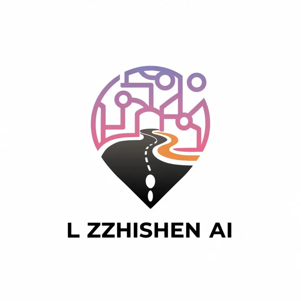 a logo design,with the text "Lu Zhishen AI", main symbol:A road to artificial intelligence, outlined with concise and clear lines.,Moderate,be used in Technology industry,clear background