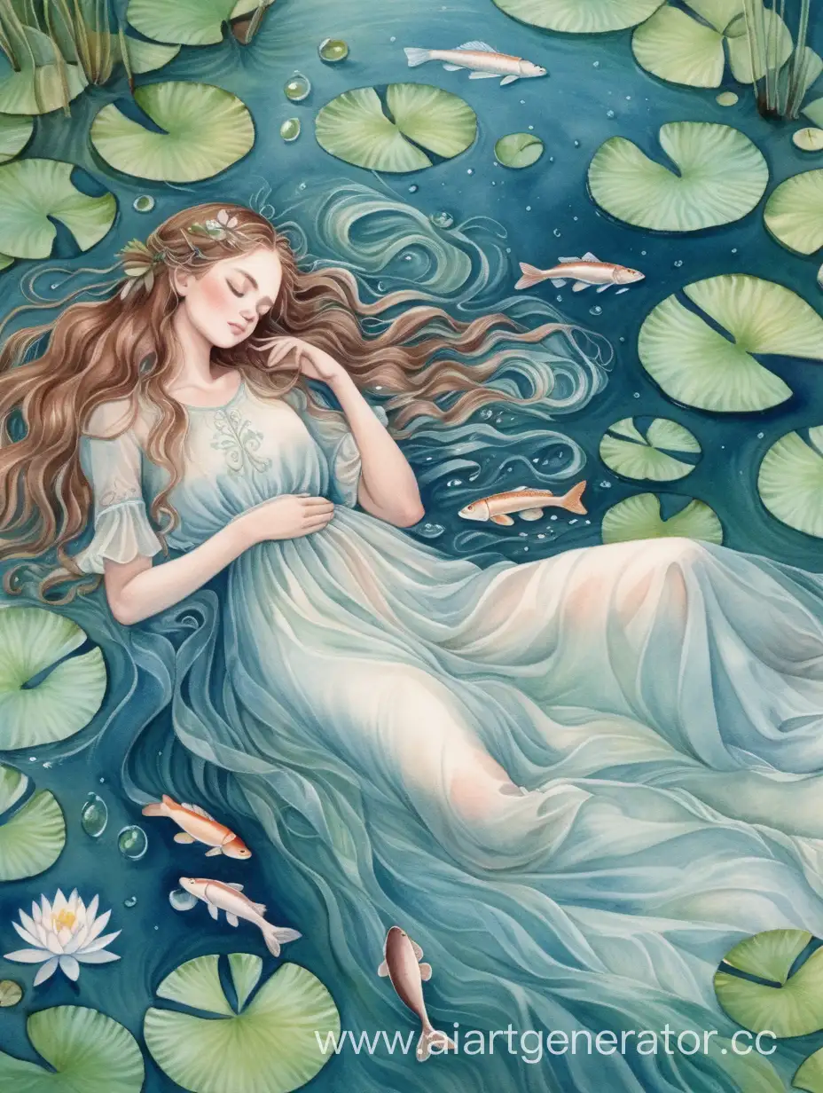 Serene-Slavic-Girl-Drifting-Asleep-on-River-Bed-of-Water-Lilies