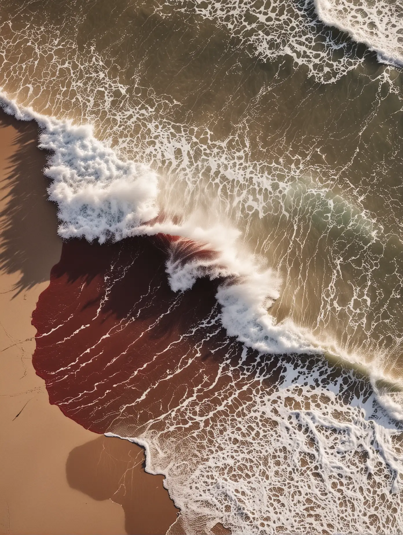 Dramatic Ocean Wave crashing with Blood on Shoreline