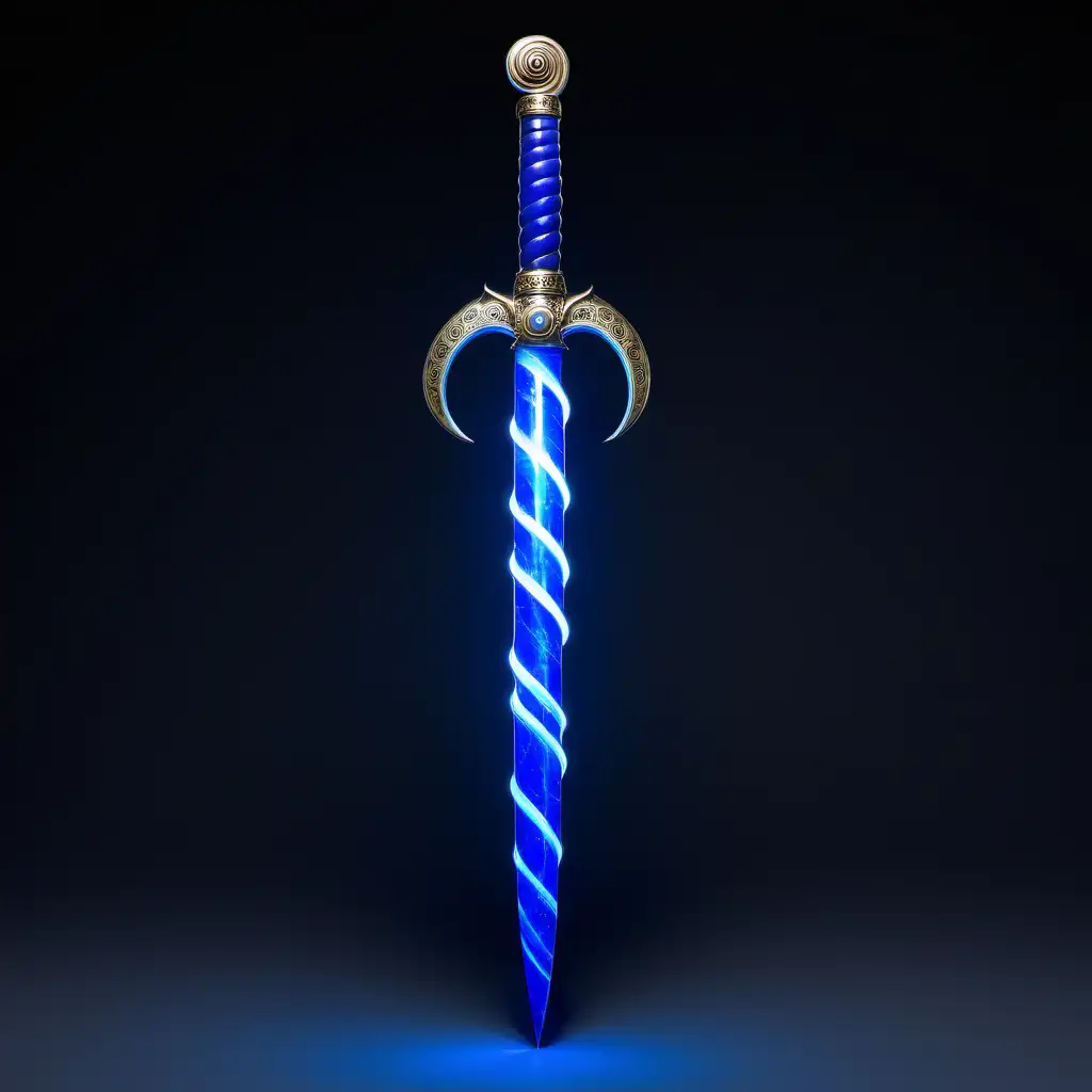 Radiant Lapis Saber with Spiraling Shaft Illuminated Fantasy Weapon Art